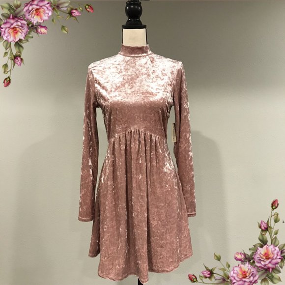 urbanology Dresses & Skirts - NWT Blush Velvet Long Sleeve Mock Neck Dress